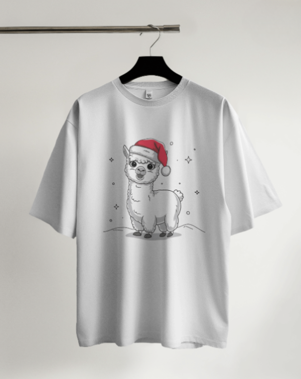 Christmas T-Shirt - Cute Cartoon Llama with Santa Hat - Funny Holiday Gift Tee for Men & Women - Winter Style