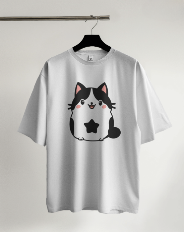 Adorable Kawaii Black and White Cat T-Shirt - Cute Cartoon Cat Tee for Cat Lovers - Unisex Graphic Shirt Gift