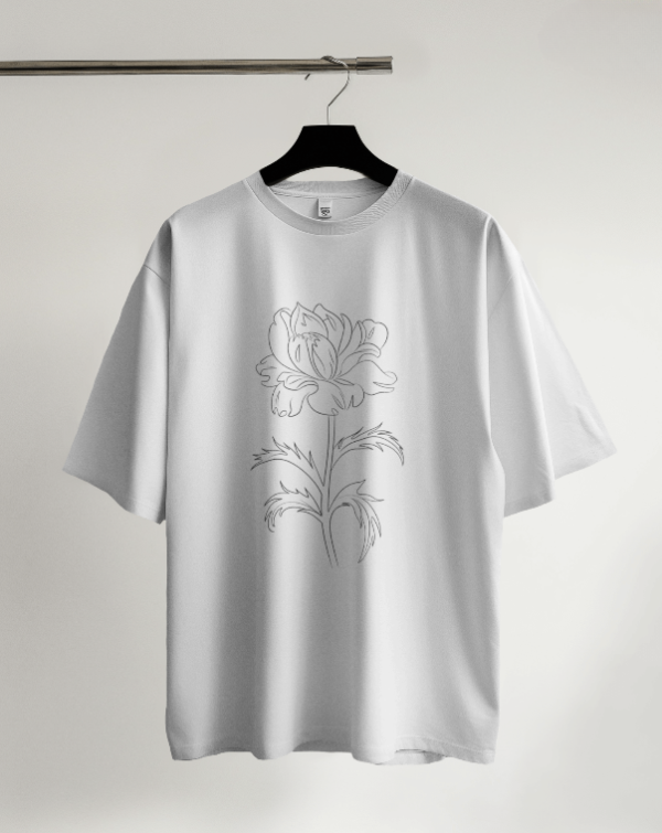 Minimalist Floral T-Shirt for Women & Men - Lightweight White Tee with Elegant Rose Line Art Design - Casual Wear
